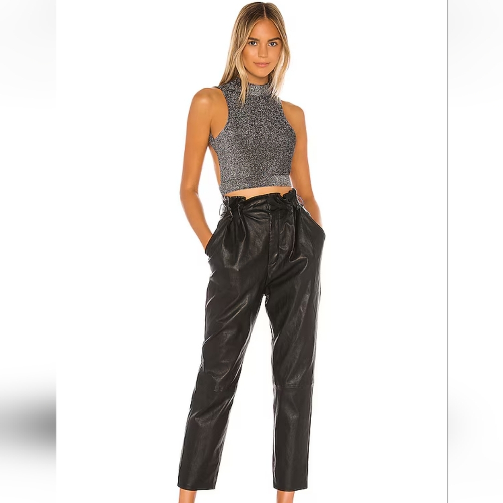 Superdown Sparkly Open Back Halter Cropped Tank T… - image 2